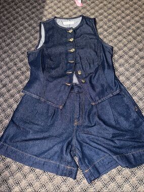 Zara Dark Blue Denim Sleeveless Romper Set